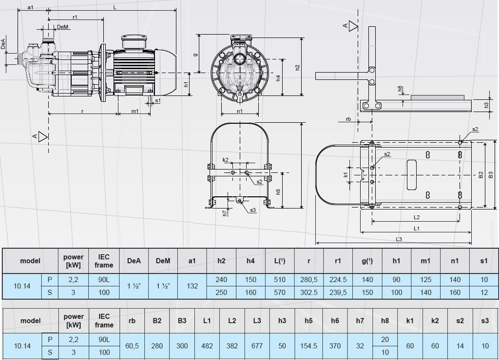 Габаритный чертеж насоса Argal TMA 10.14