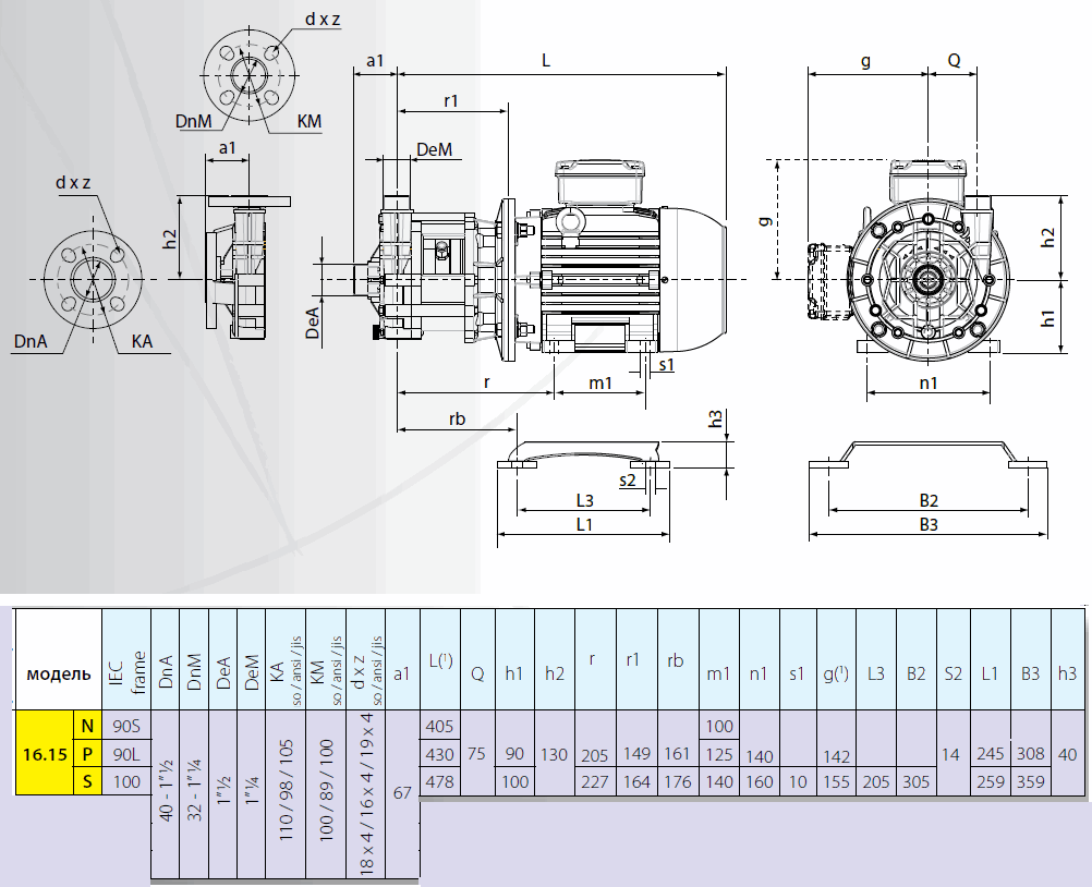 Габаритный чертеж насоса Argal TMR 16.15