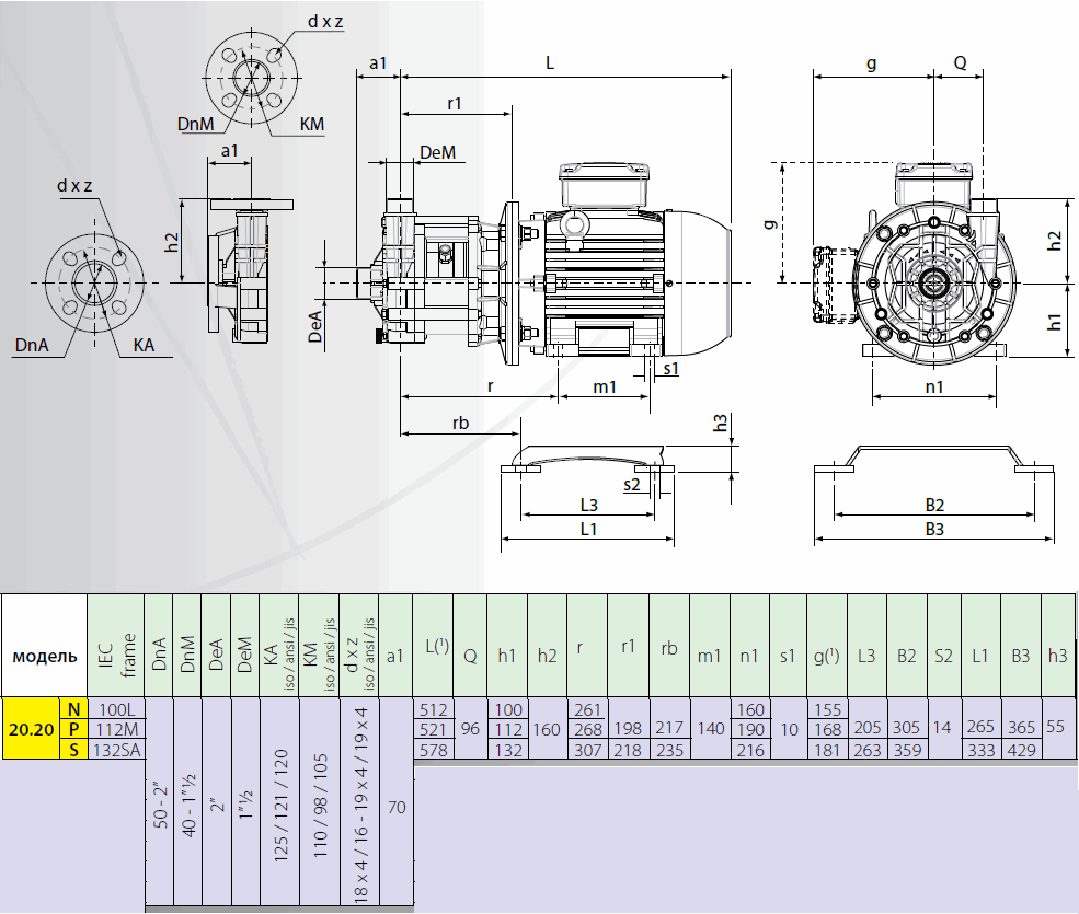 Габаритный чертеж насоса Argal TMR 20.20