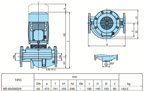 Габаритный чертеж насоса Calpeda NR 65/200S/A
