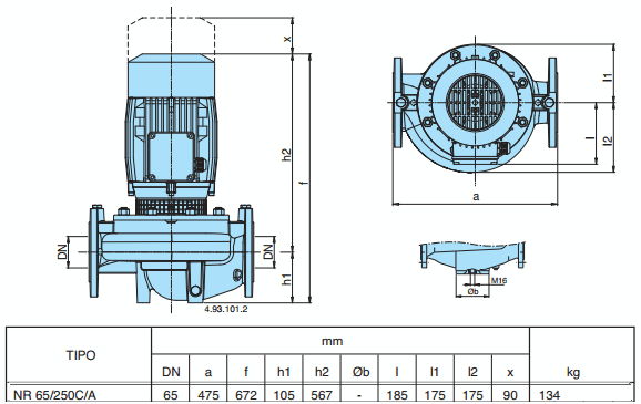 Габаритный чертеж насоса Calpeda NR 65/250C/A