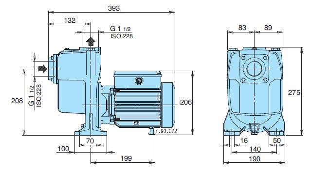 Габаритный чертеж насоса Calpeda A 40-110A/B