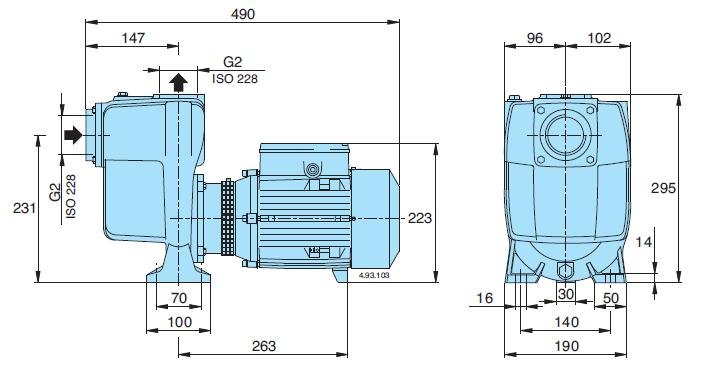 Габаритный чертеж насоса Calpeda AM 50-125CE