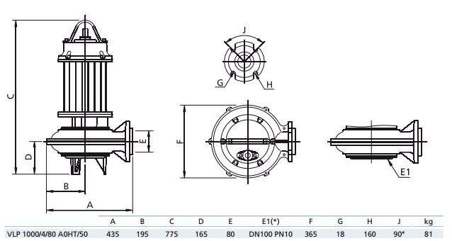 Габаритный чертеж насоса Zenit VLP 1000/4/80