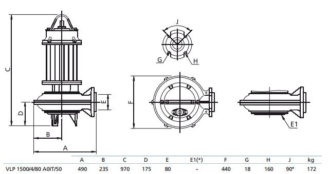 Габаритный чертеж насоса Zenit VLP 1500/4/80
