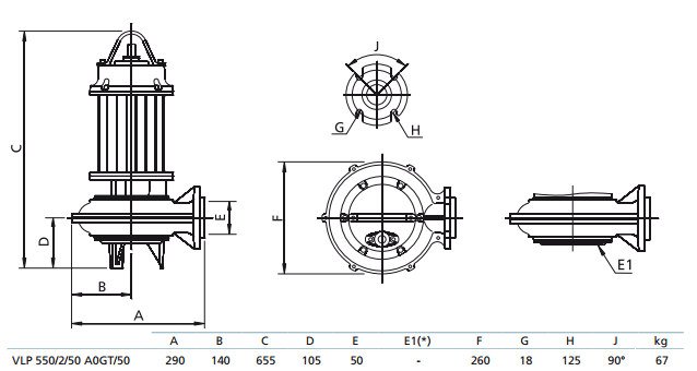 Габаритный чертеж насоса Zenit VLP 550/2/50