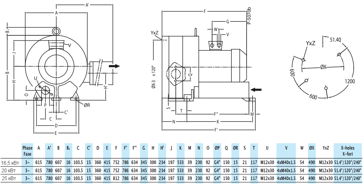 Габаритный чертеж воздуходувки Zenova 2RB 920-200