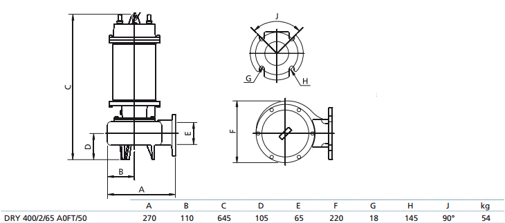 Габаритный чертеж насоса Zenit DRY 400/2/65 AOFT-E