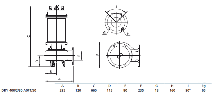 Габаритный чертеж насоса Zenit DRY 400/2/80 AOFT-E