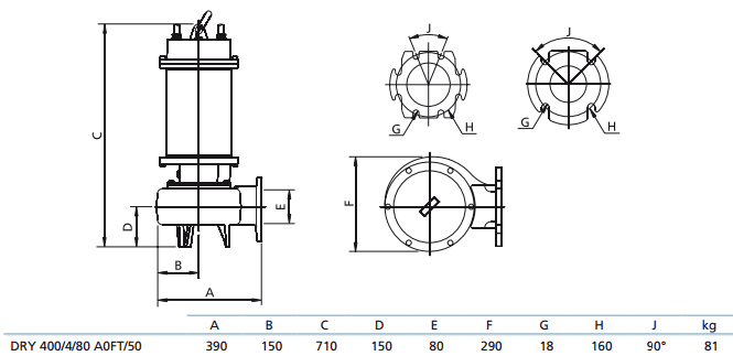 Габаритный чертеж насоса Zenit DRY 400/4/80 AOFT-E