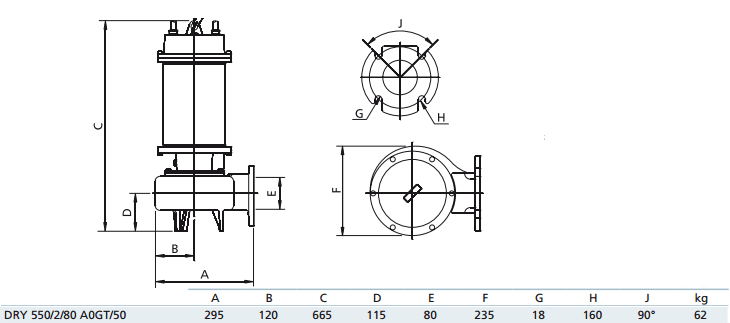 Габаритный чертеж насоса Zenit DRY 550/2/80 AOGT-E