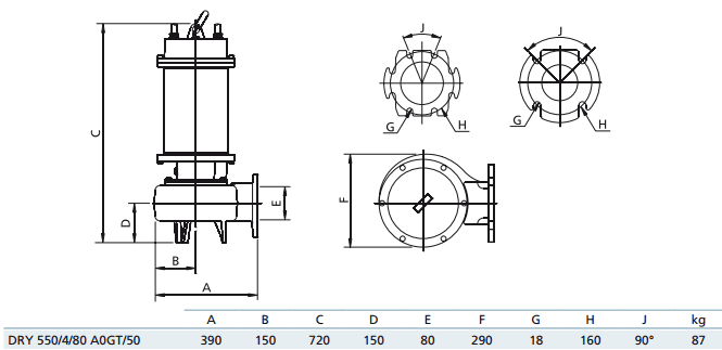 Габаритный чертеж насоса Zenit DRY 550/4/80 AOGT-E