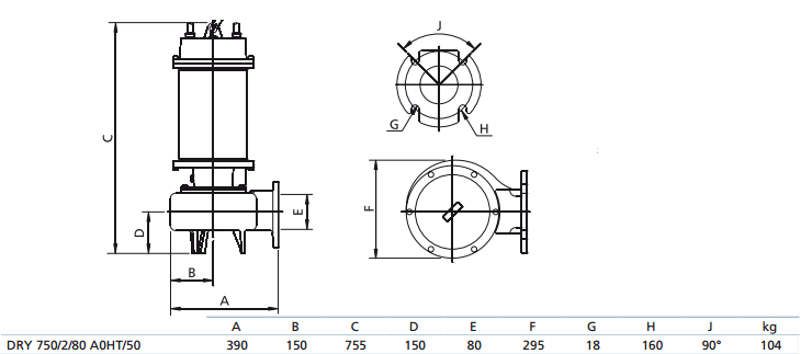 Габаритный чертеж насоса Zenit DRY 750/2/80 AOHT-E