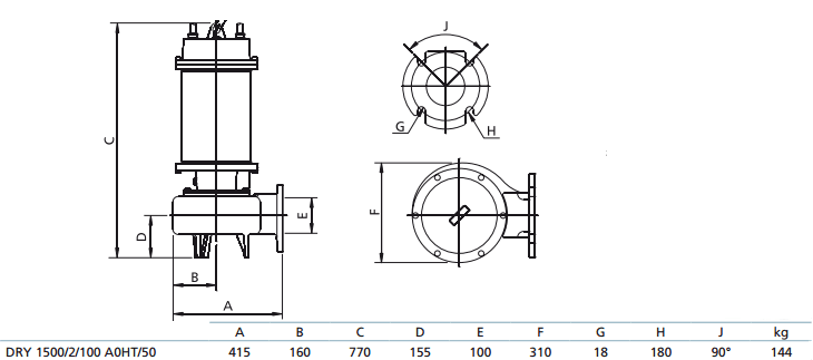 Габаритный чертеж насоса Zenit DRY 1500/2/100 AOHT-E
