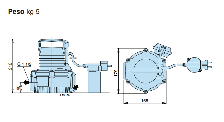 Габаритный чертеж насоса Calpeda GM 10