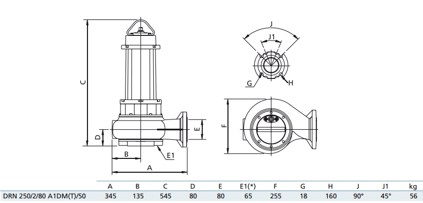 Габаритный чертеж насоса Zenit DRN 250/2/80 A1DT5