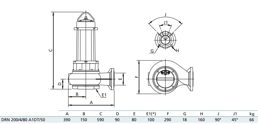 Габаритный чертеж насоса Zenit DRN 200/4/80 A1DT5