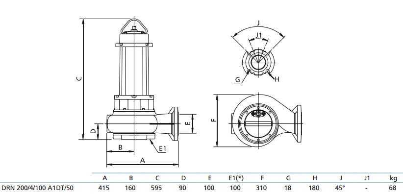 Габаритный чертеж насоса Zenit DRN 200/4/100 A1DT5