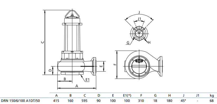 Габаритный чертеж насоса Zenit DRN 150/6/100 A1DT5