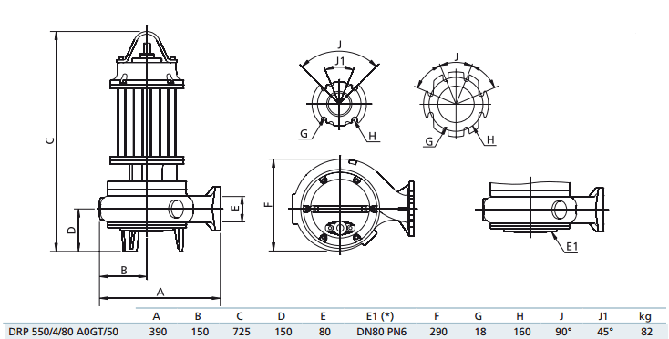 Габаритный чертеж насоса Zenit DRP 550/4/80 A0GT5