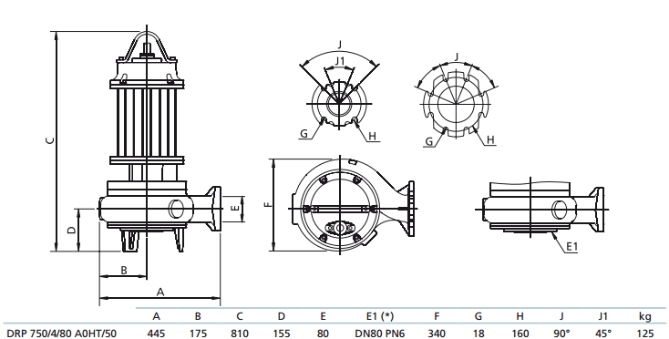 Габаритный чертеж насоса Zenit DRP 750/4/80 A0HT5