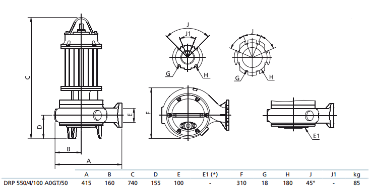 Габаритный чертеж насоса Zenit DRP 550/4/100 A0GT5