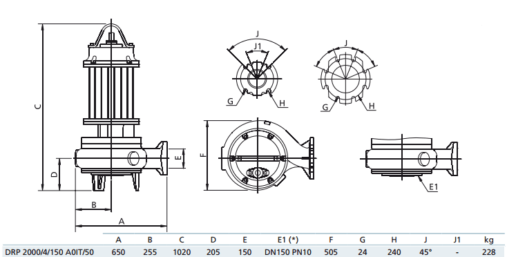Габаритный чертеж насоса Zenit DRP 2000/4/150 A0IT5