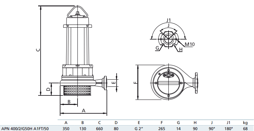 Габаритный чертеж насоса Zenit APN 400/2/G50H A1DT5