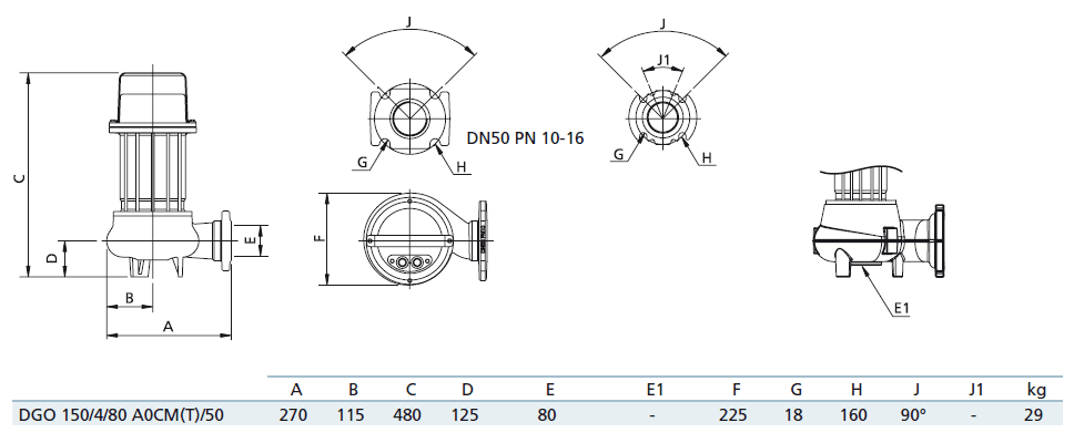 Габаритный чертеж насоса Zenit DGO 150/4/80 A0CM5