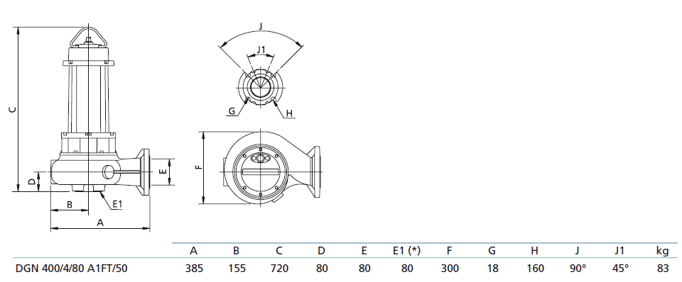 Габаритный чертеж насоса Zenit DGN 400/4/80 A1FT5