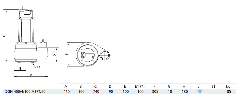 Габаритный чертеж насоса Zenit DGN 400/4/100 A1FT5
