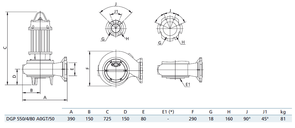 Габаритный чертеж насоса Zenit DGP 550/4/80 A0GT5