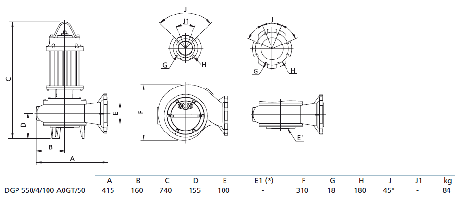 Габаритный чертеж насоса Zenit DGP 550/4/100 A0GT5