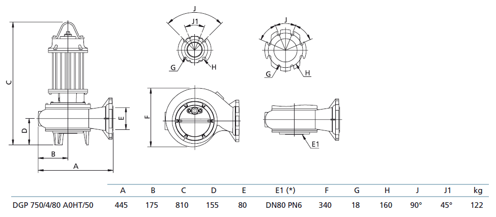 Габаритный чертеж насоса Zenit DGP 750/4/80 A0HT5