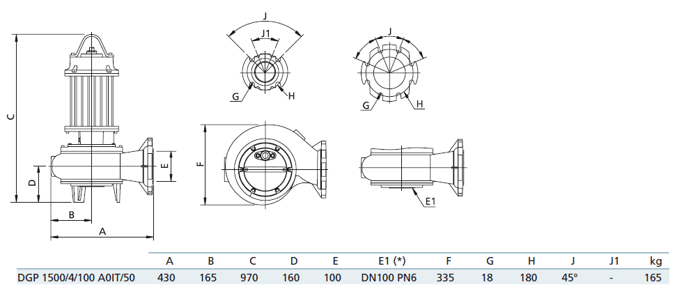 Габаритный чертеж насоса Zenit DGP 1500/4/100 A0IT5