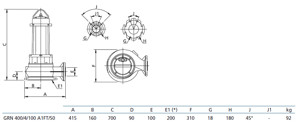 Габаритный чертеж насоса Zenit GRN 400/4/100 A1FT5