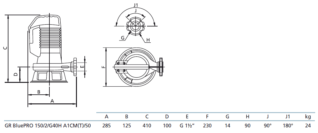Габаритный чертеж насоса Zenit GR bluePRO 150/2/G40H A1CM5