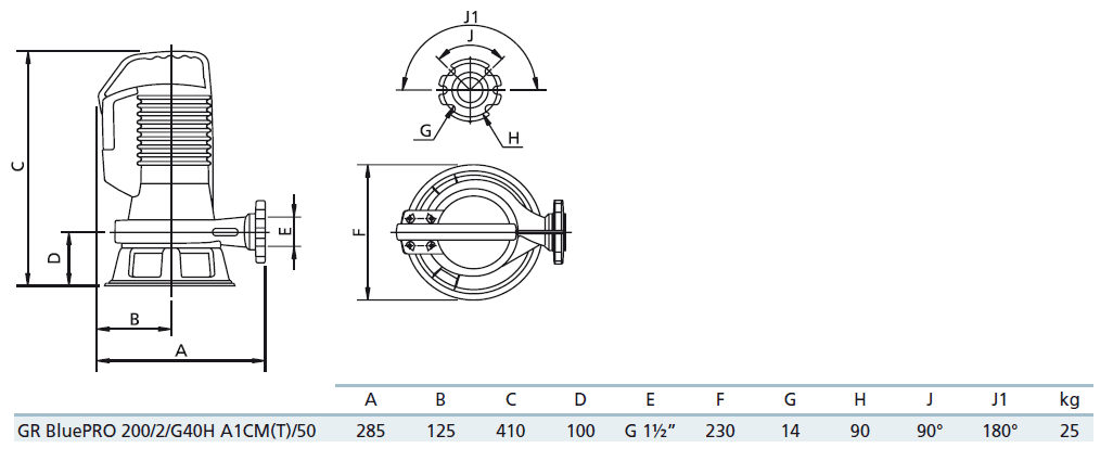 Габаритный чертеж насоса Zenit GR bluePRO 200/2/G40H A1CM5