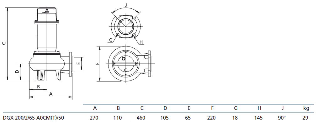Габаритный чертеж насоса Zenit DGX 200/2/65 A0CT5