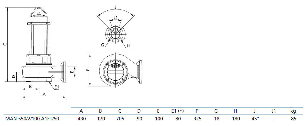 Габаритный чертеж насоса Zenit MAN 550/2/100 A1FT5