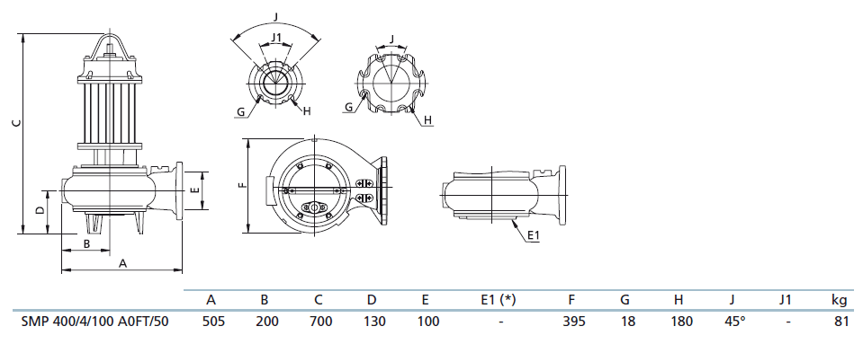 Габаритный чертеж насоса Zenit SMP 400/4/100 A0FT5