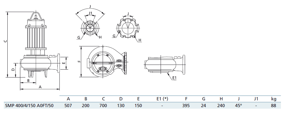 Габаритный чертеж насоса Zenit SMP 400/4/150 A0FT5