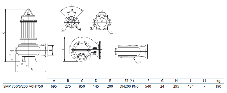 Габаритный чертеж насоса Zenit SMP 750/6/200 A0HT5