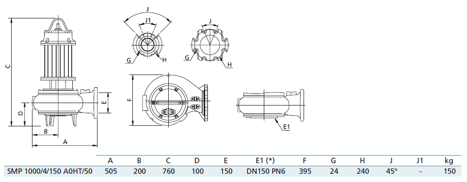 Габаритный чертеж насоса Zenit SMP 1000/4/150 A0HT5