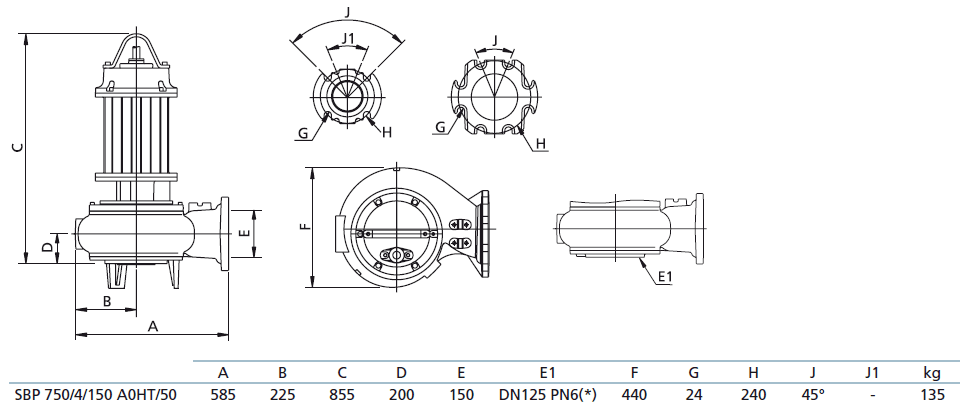 Габаритный чертеж насоса Zenit SBP 750/4/150 A0HT5