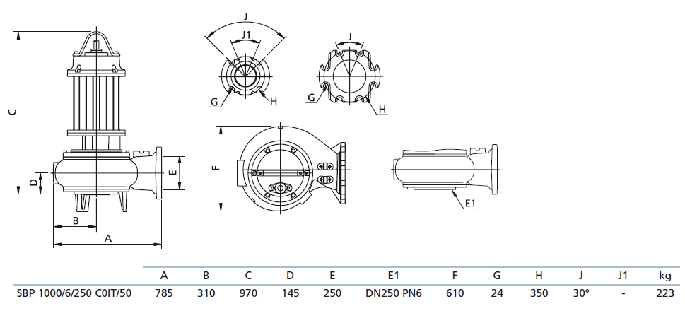Габаритный чертеж насоса Zenit SBP 1000/6/250 C0IT5