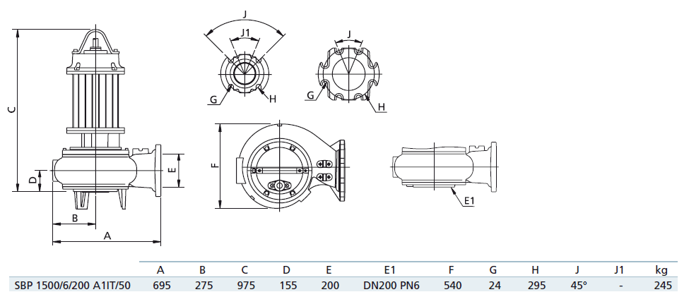Габаритный чертеж насоса Zenit SBP 1500/6/200 A1IT5