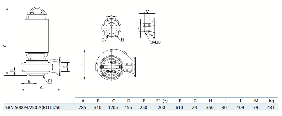Габаритный чертеж насоса Zenit SBN 5000/4/250 A