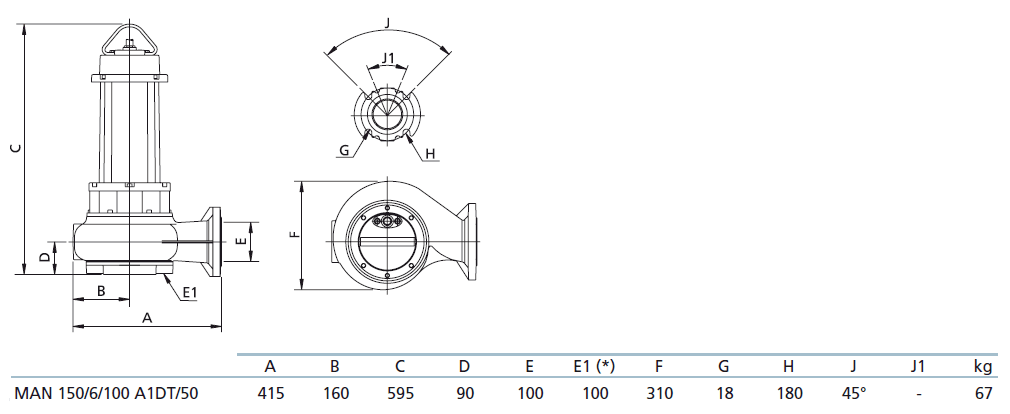Габаритный чертеж насоса Zenit MAN 150/6/100 A1DT5