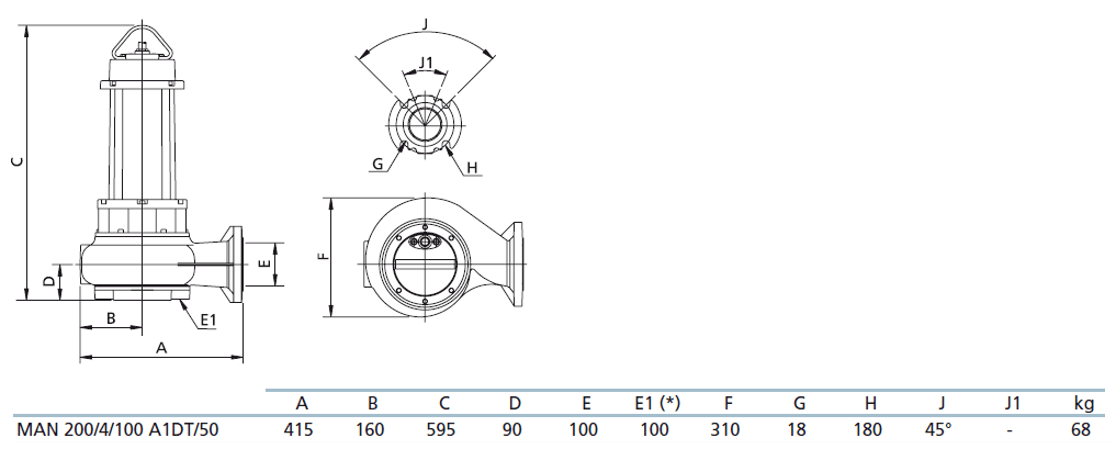 Габаритный чертеж насоса Zenit MAN 200/4/100 A1DT5